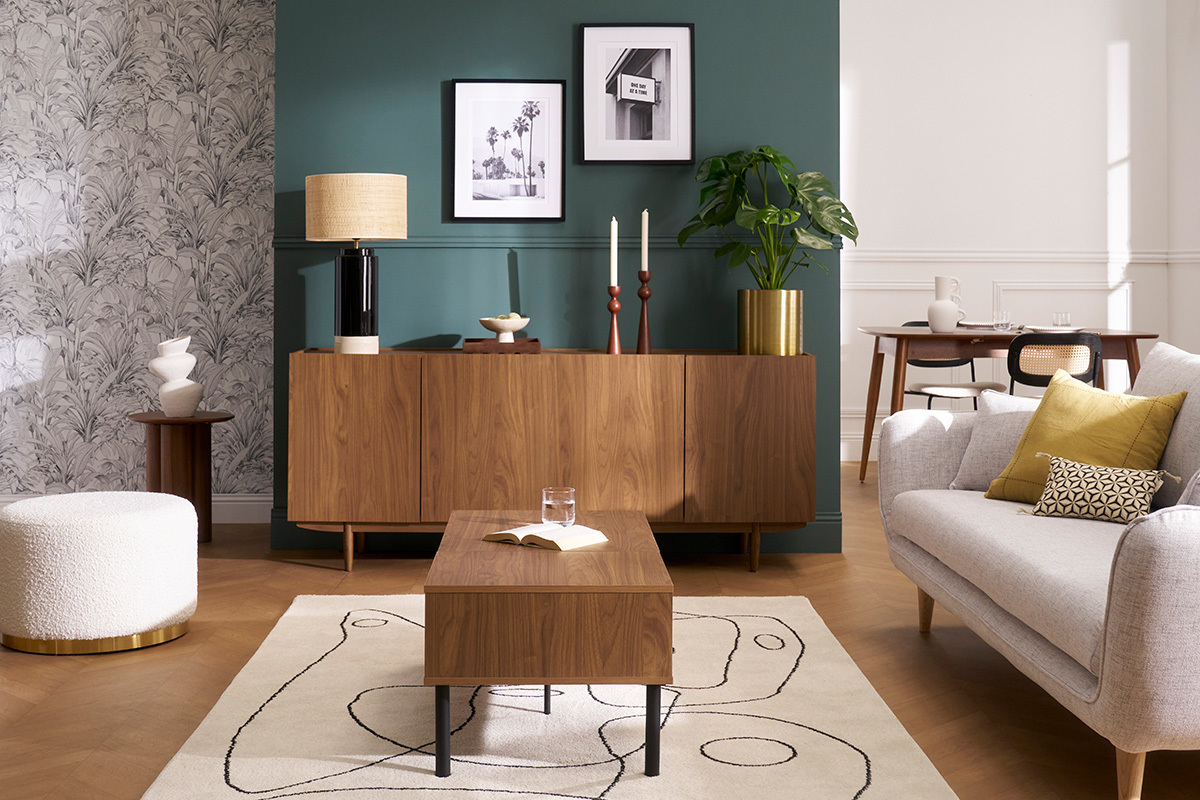 Buffet vintage finition bois fonc noyer 4 portes L180 cm SANAA