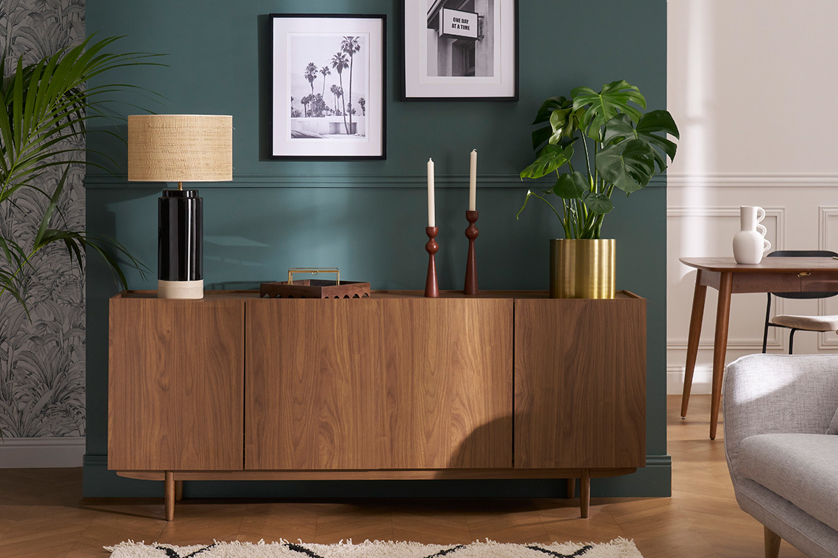 Buffet vintage finition bois fonc noyer 4 portes L180 cm SANAA