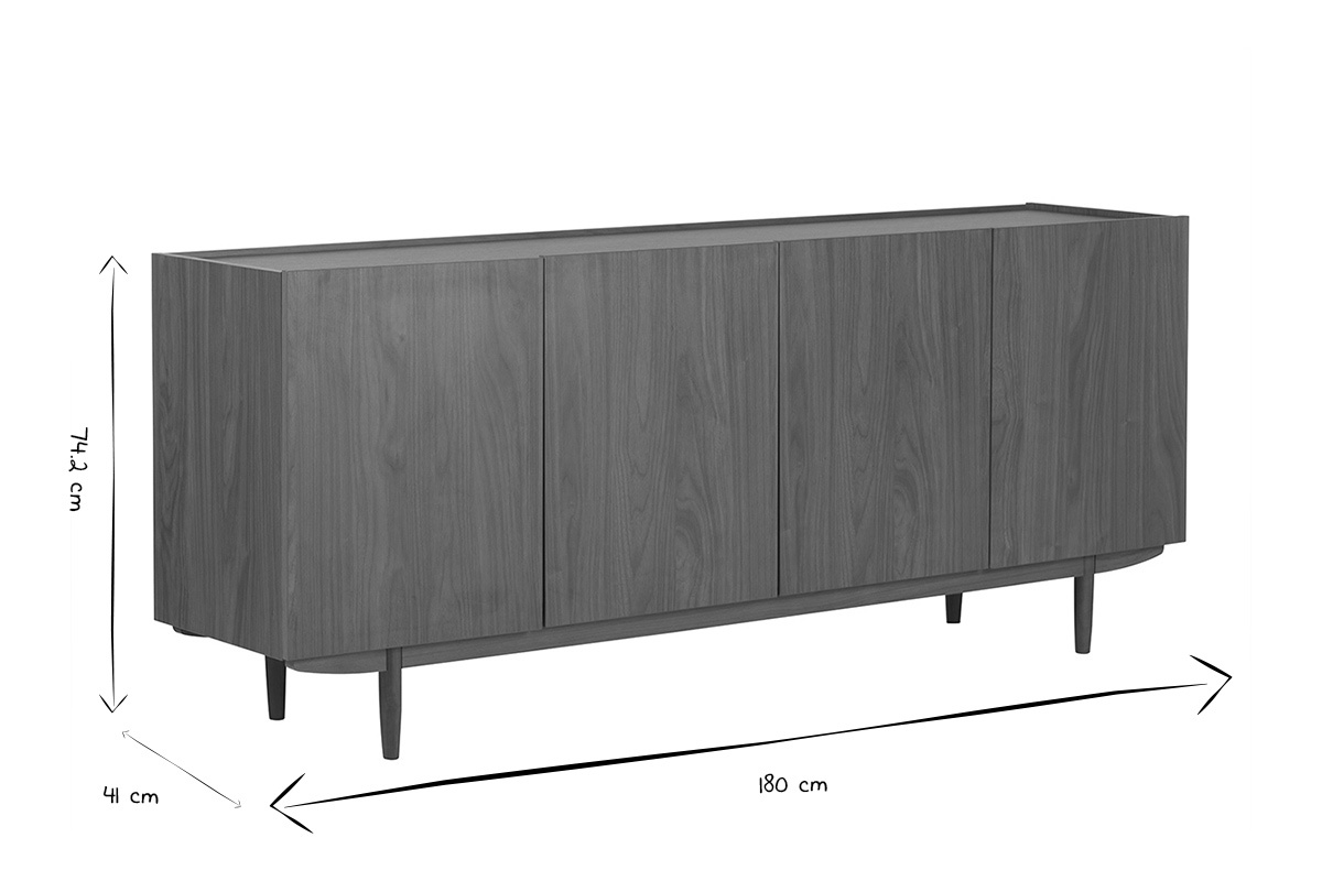 Buffet vintage finition bois fonc noyer 4 portes L180 cm SANAA