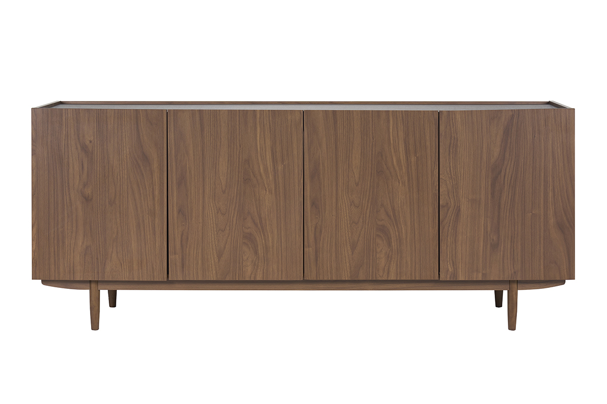 Buffet vintage en bois fonc� noyer, 4 portes, vue de face.