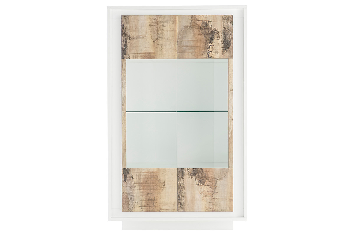 Buffet vitr design blanc et dcor bois clair LAND