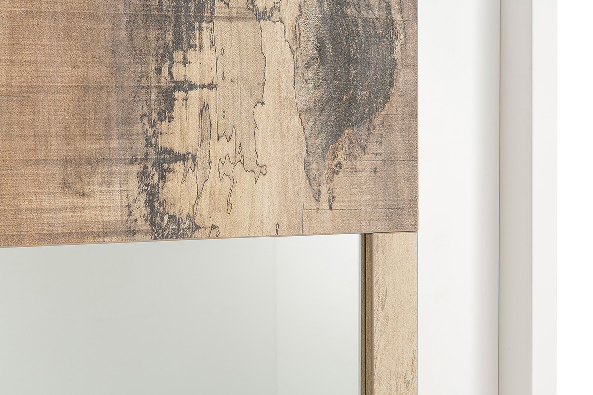 Buffet vitr design blanc et dcor bois clair LAND