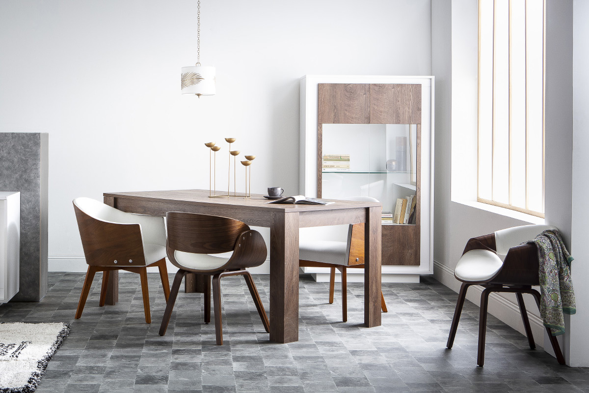 Buffet vitr design blanc et dcor bois clair LAND