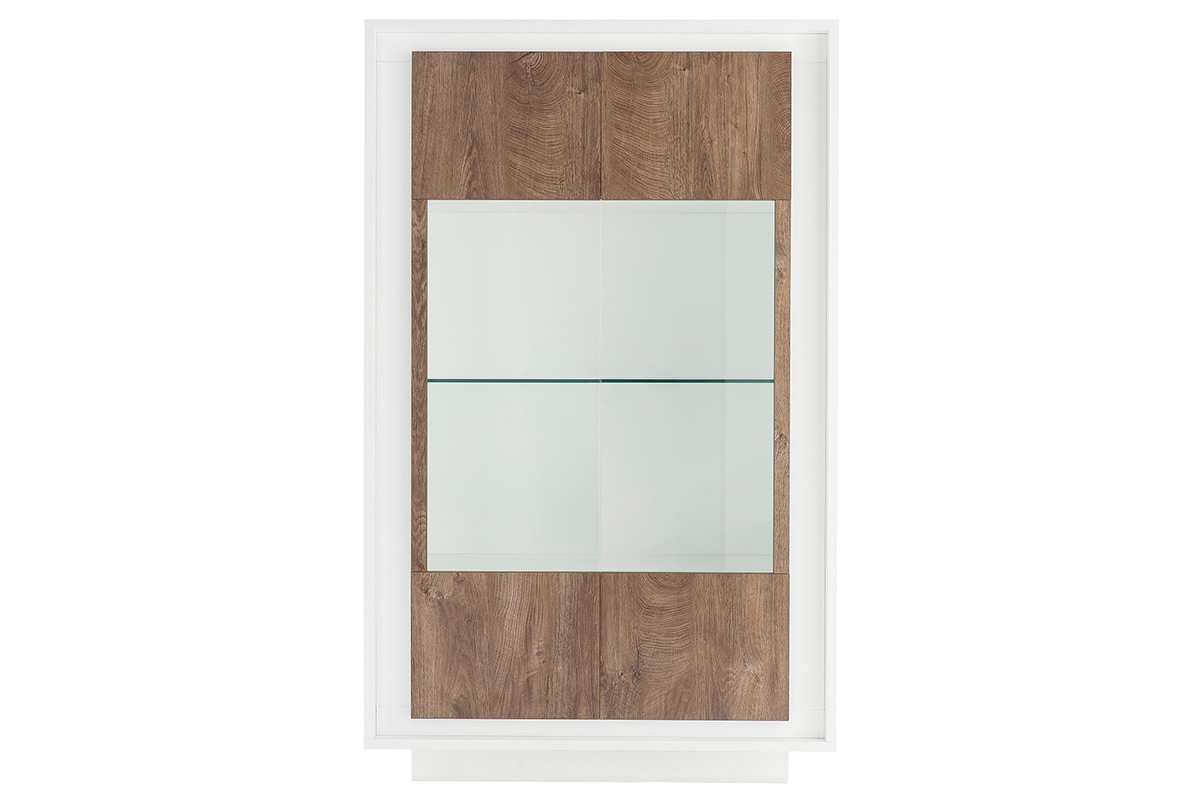 Buffet vitr design blanc et dcor bois fonc LAND