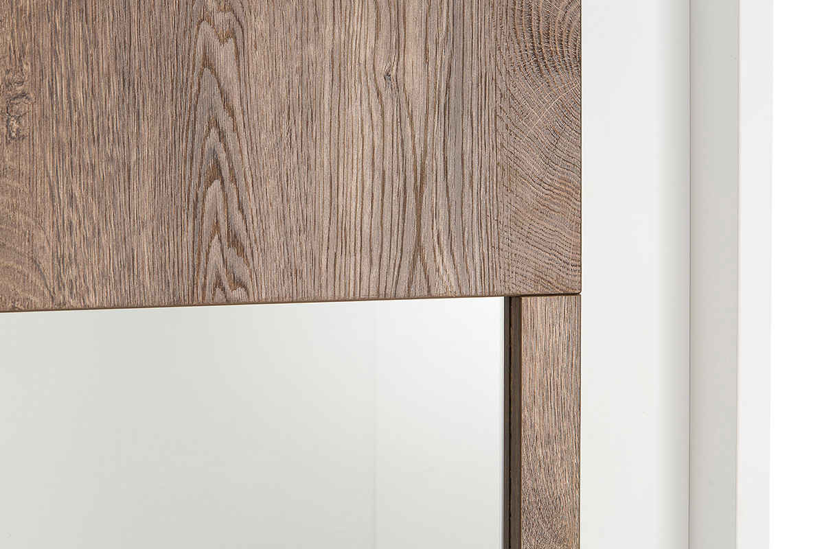 Buffet vitr design blanc et dcor bois fonc LAND