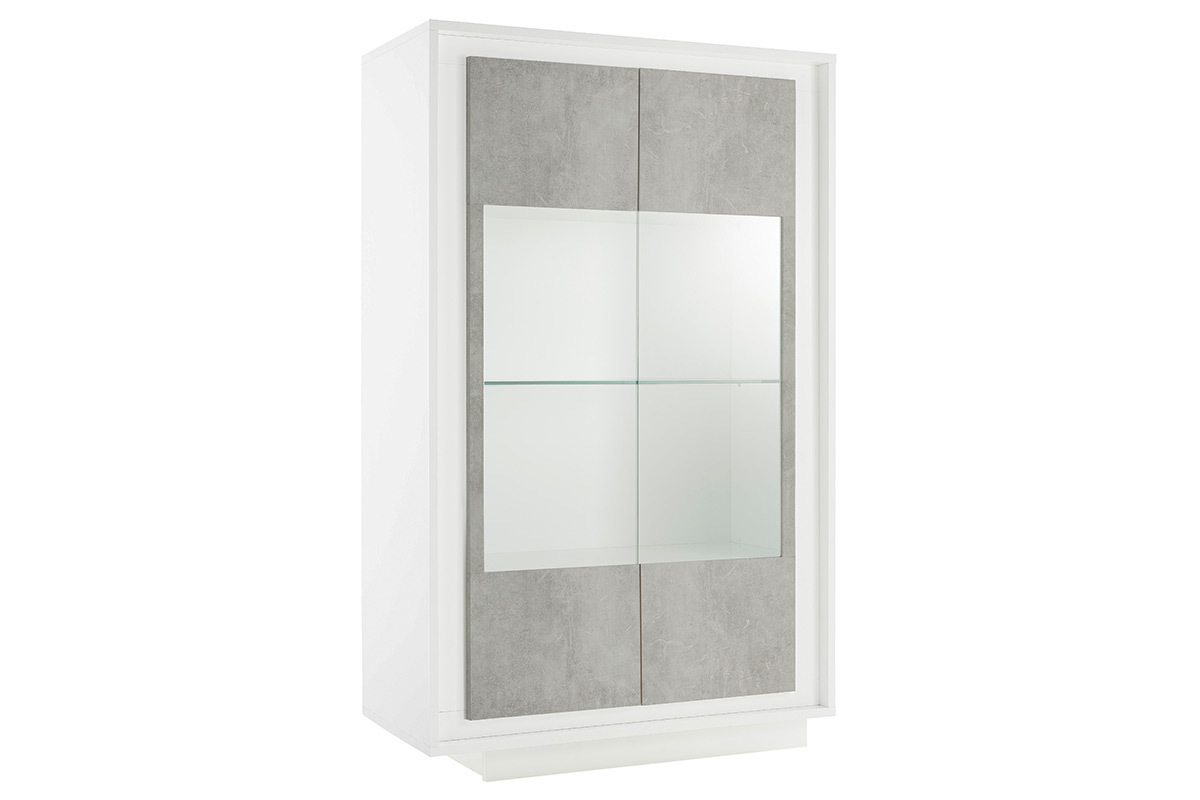 Buffet vitr design blanc et dcor ciment LAND