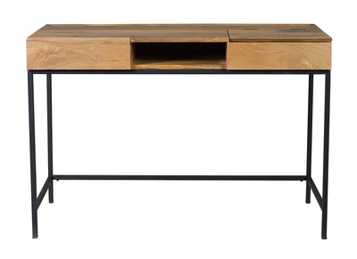 Bureau à rangements industriel bois manguier massif et métal noir L118 cm YPSTER