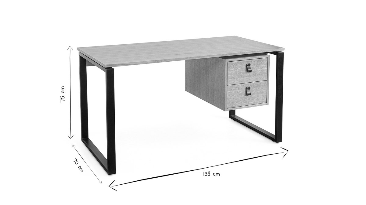 Bureau avec étagères, porte et tiroir L138,5cm Pacolo Chêne industriel et  Gris