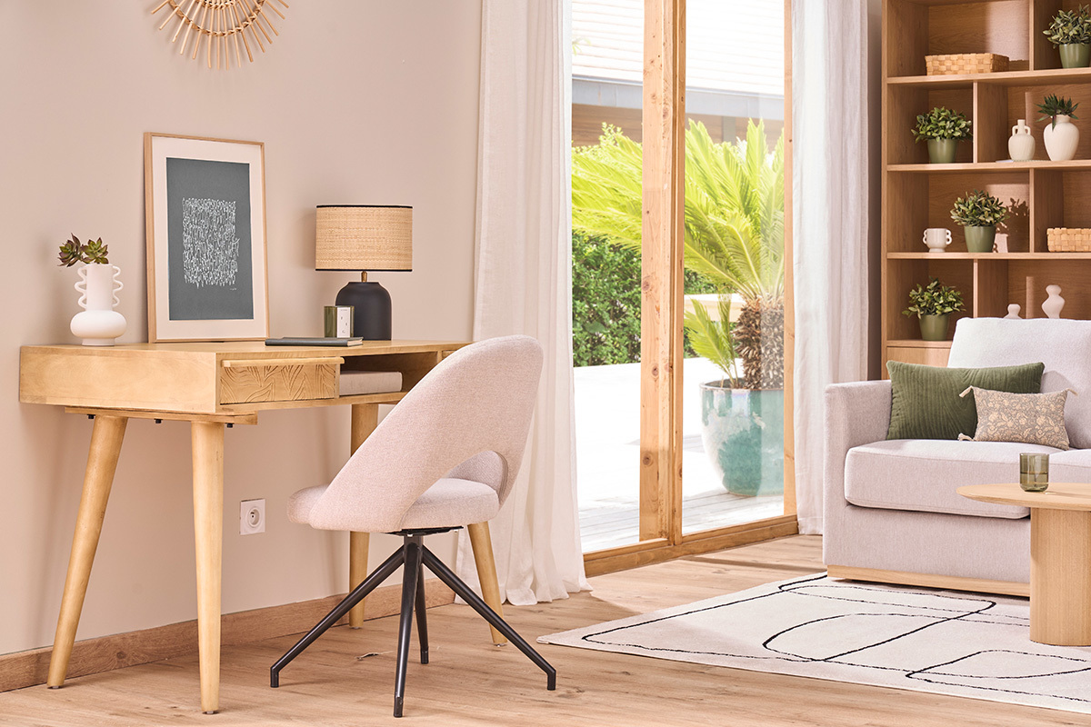 Bureau avec rangements 2 tiroirs ethnique bois manguier massif grav L120 cm KAFFIR