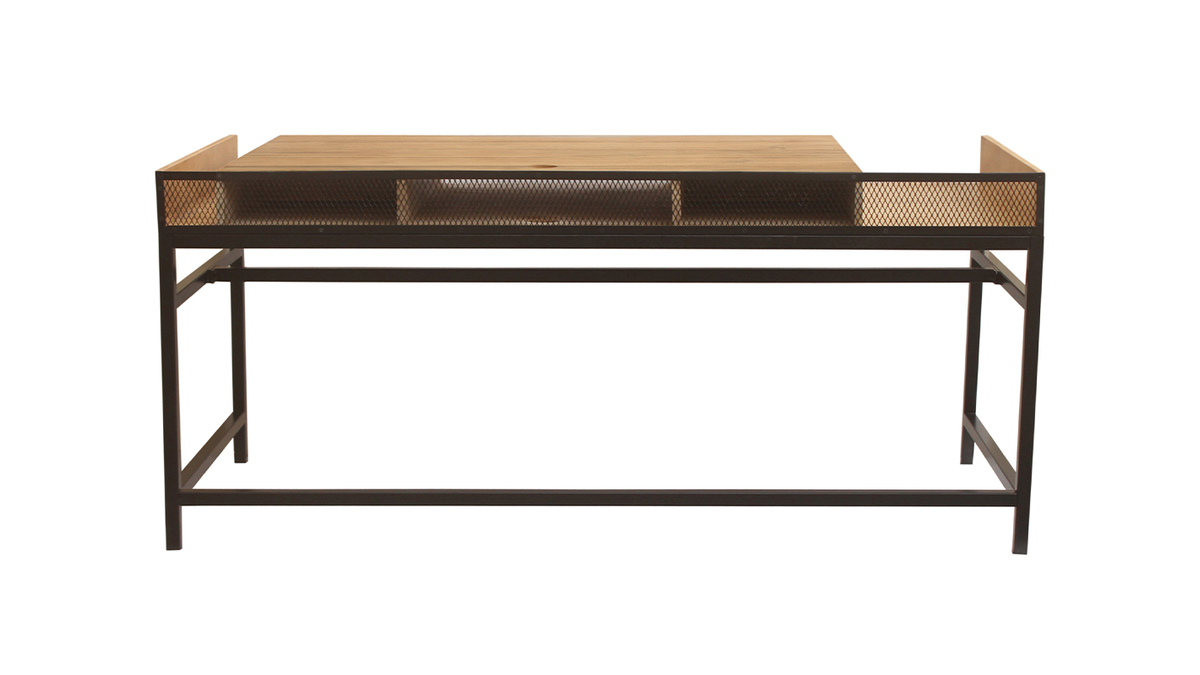 Bureau avec rangements 2 tiroirs industriel bois clair manguier massif et métal noir L180 cm RACK