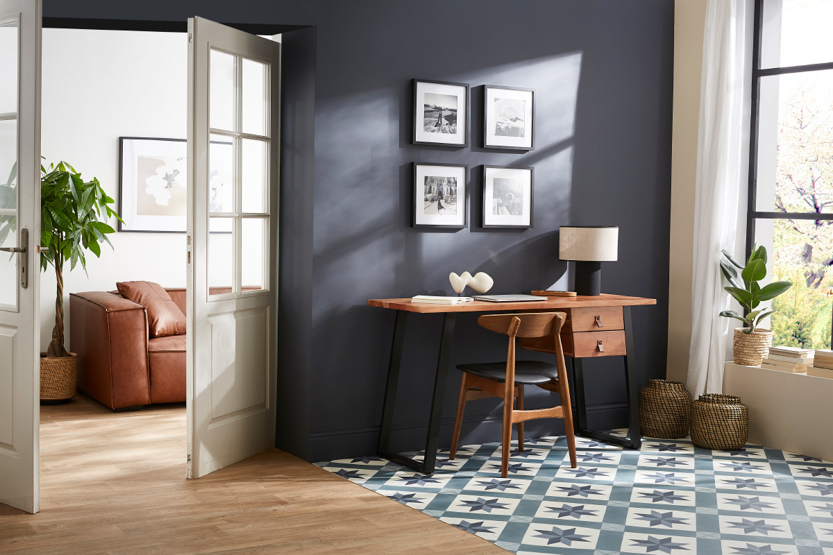 Bureau avec rangements 2 tiroirs industriel bois massif et m�tal noir L140 cm GINGER