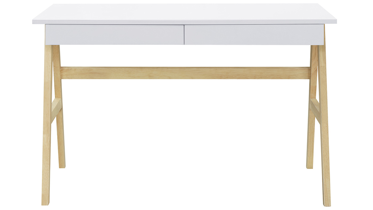 Bureau avec rangements 2 tiroirs scandinave blanc et bois clair chêne L120 cm BROOK