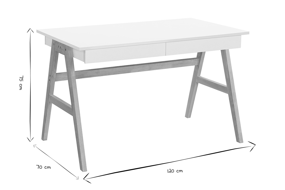 Bureau avec rangements 2 tiroirs scandinave blanc et bois clair chne L120 cm BROOK