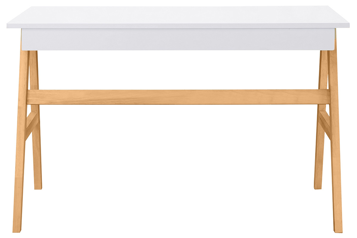 Bureau avec rangements 2 tiroirs scandinave blanc et bois clair chne L120 cm BROOK