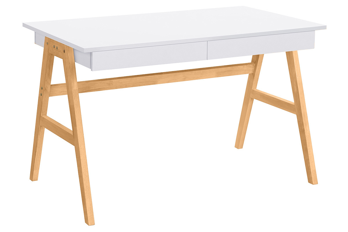 Bureau avec rangements 2 tiroirs scandinave blanc et bois clair chne L120 cm BROOK