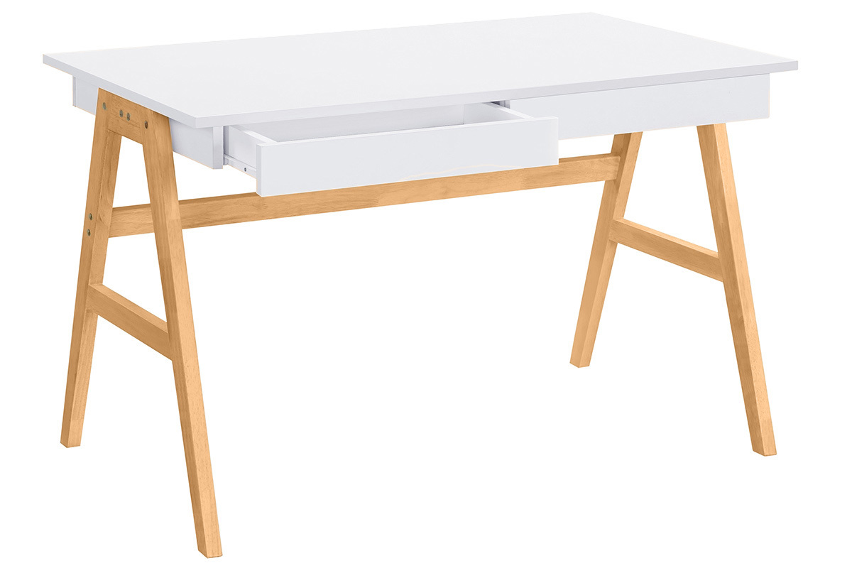 Bureau avec rangements 2 tiroirs scandinave blanc et bois clair chne L120 cm BROOK