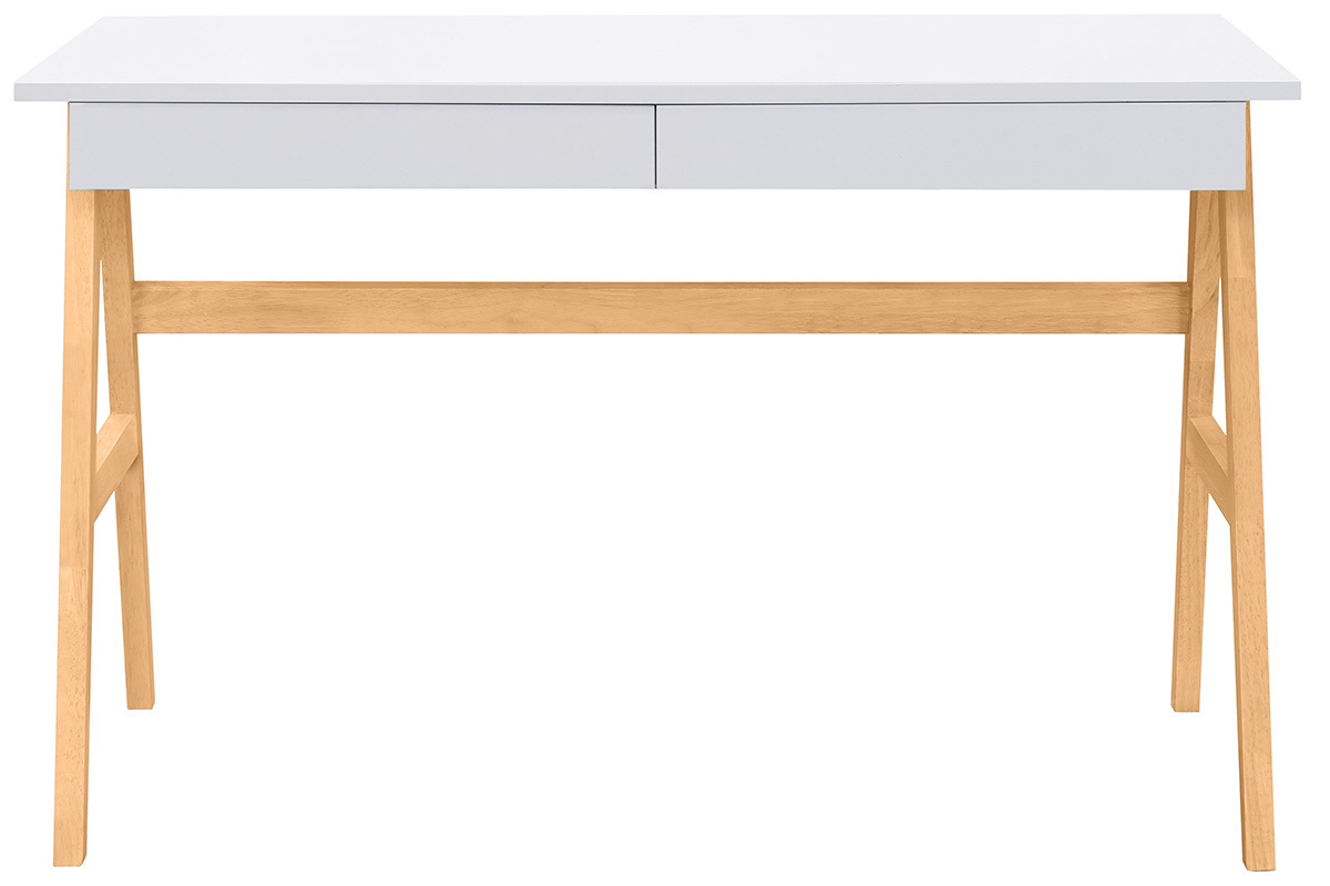 Bureau avec rangements 2 tiroirs scandinave blanc et bois clair chne L120 cm BROOK