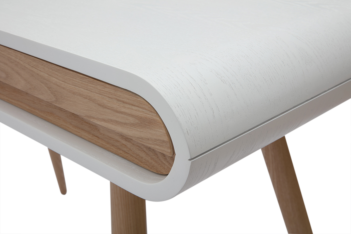 Bureau scandinave BJORG en bois clair et blanc, vue zoom�e.