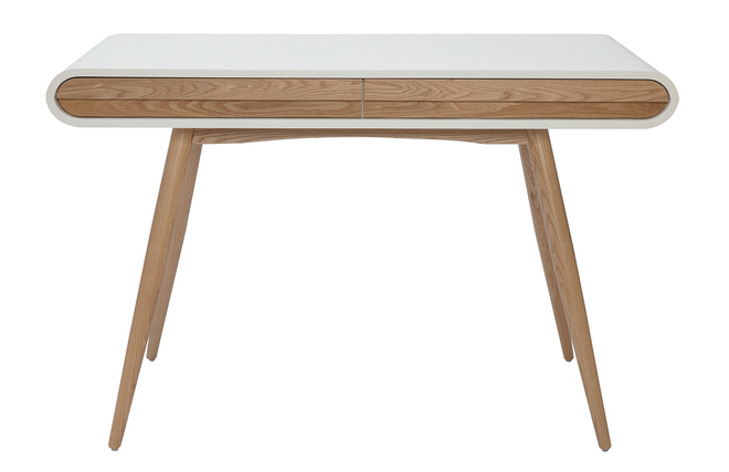Bureau avec rangements 2 tiroirs scandinave bois clair et blanc L120 cm BJORG
