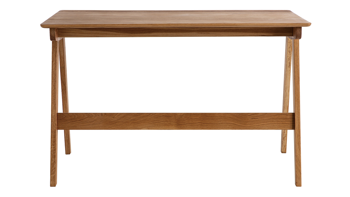 Bureau avec rangements 2 tiroirs vintage bois clair chêne massif L120 cm CASSIA