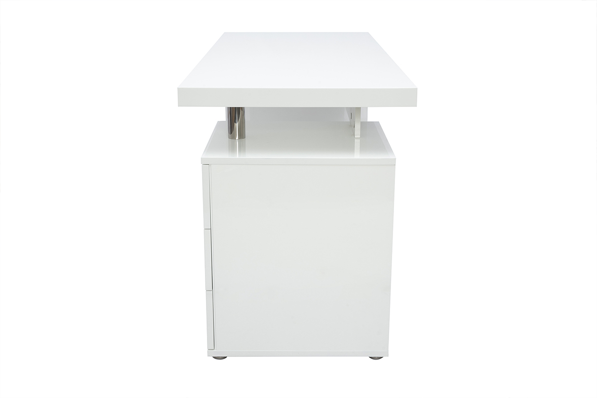 Bureau avec rangements 3 tiroirs design blanc laqu brillant L140 cm CALIX