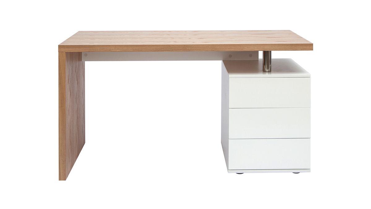 Bureau avec rangements 3 tiroirs design bois clair chêne et blanc L140 cm CALIX