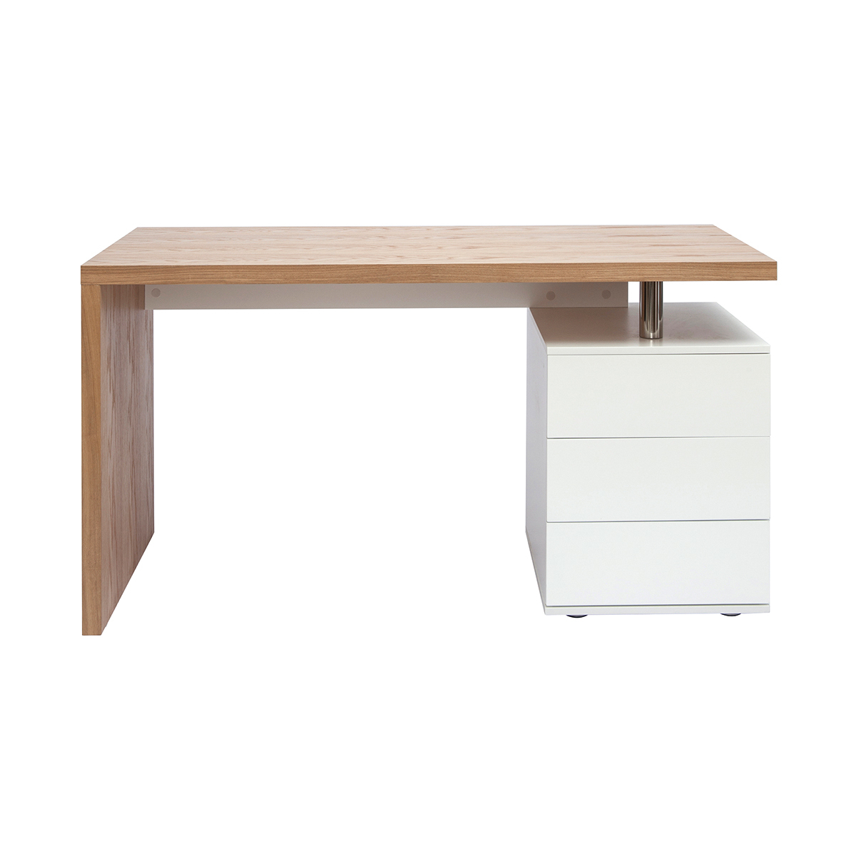 Bureau avec rangements 3 tiroirs design bois clair chêne et blanc L140 cm CALIX vue1