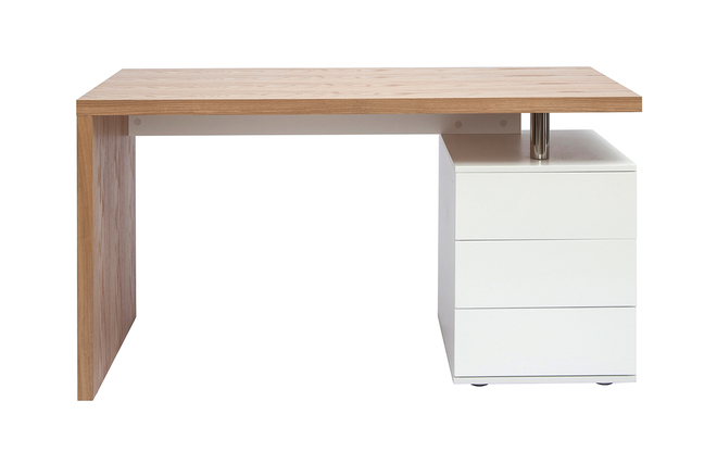 Bureau avec rangements 3 tiroirs design bois clair chêne et blanc L140 cm CALIX