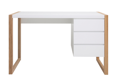 Bureau avec rangements 3 tiroirs scandinave blanc mat et bois clair frêne massif L130 cm ARMEL