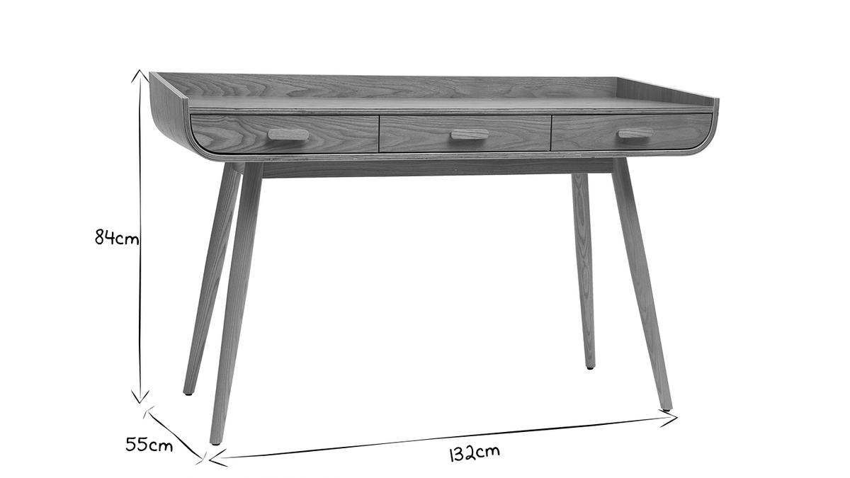 Bureau avec rangements 3 tiroirs scandinave bois clair L132 cm HALLEN