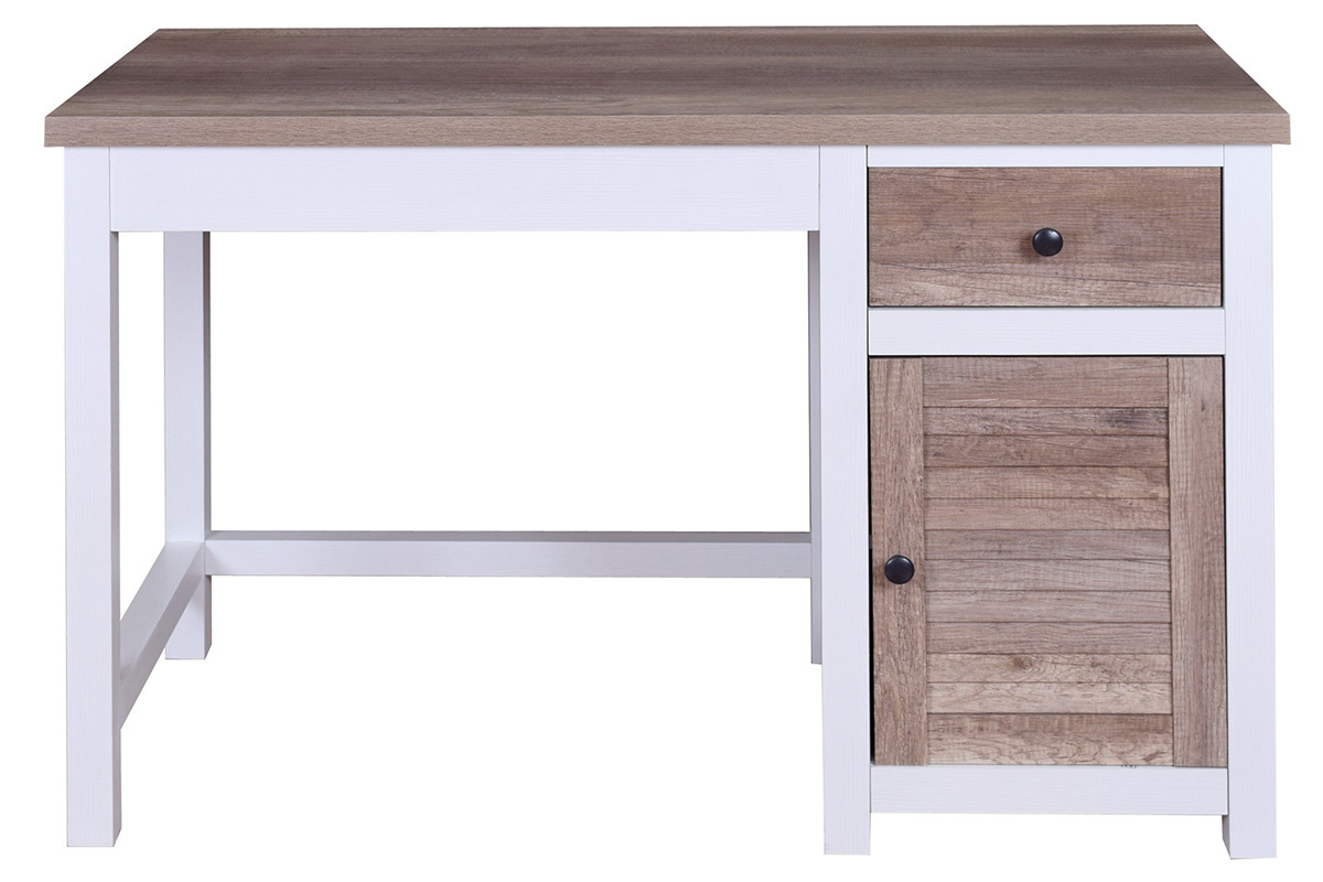 Bureau avec rangements bois et blanc PAUL