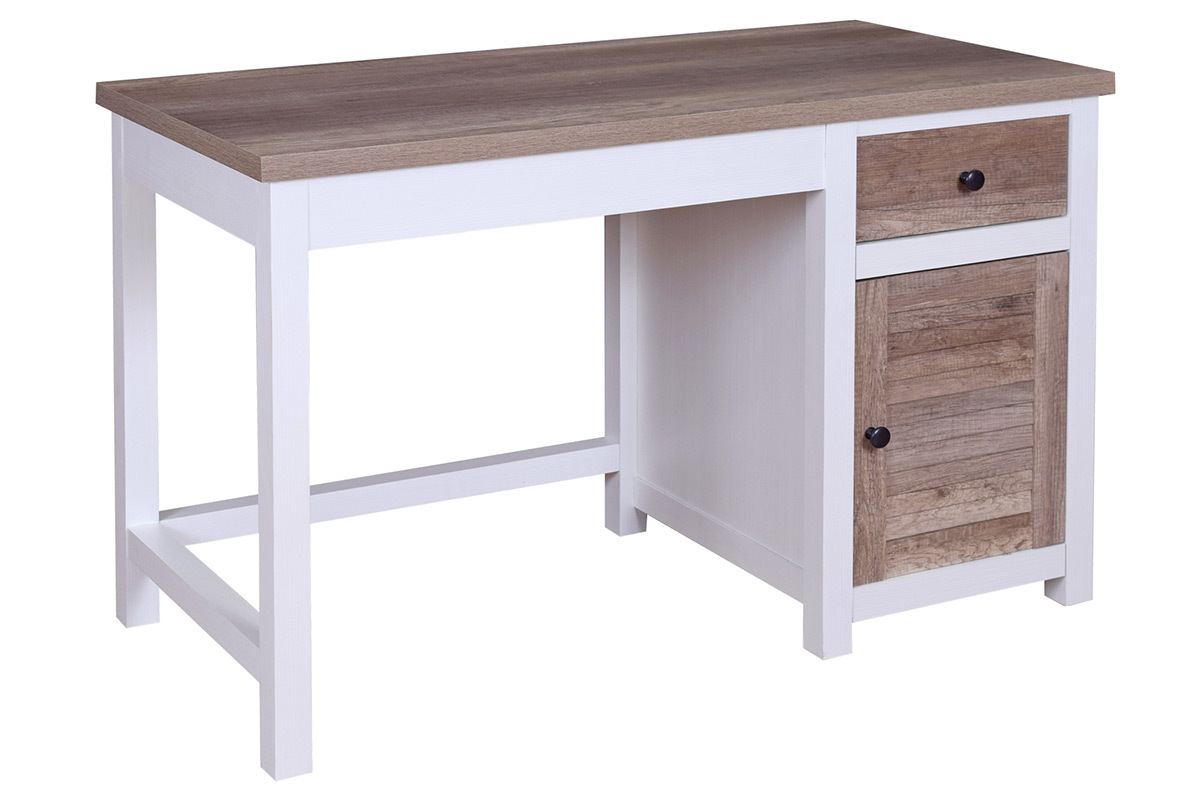 Bureau avec rangements bois et blanc PAUL