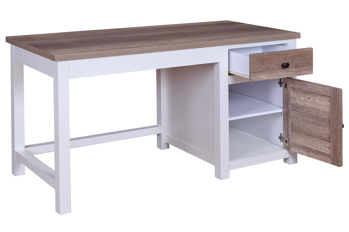Bureau avec rangements bois et blanc PAUL