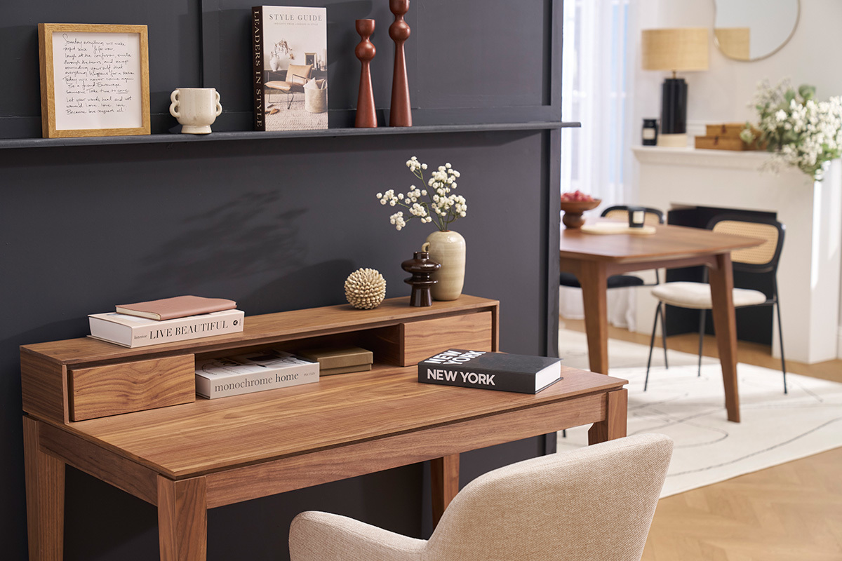 Bureau avec rangements bois fonc noyer L110 cm SEKRET