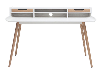 Bureau avec rangements scandinave blanc et bois clair L140 cm OPUS