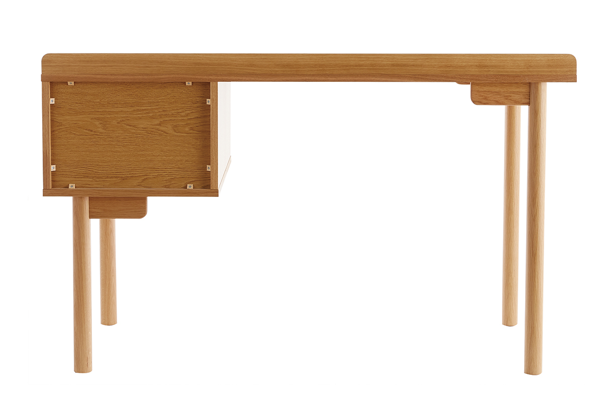 Bureau avec rangements vintage bois clair ch�ne et cannage naturel L130 cm ANTIK