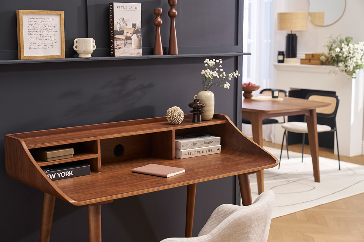 Bureau avec rangements vintage bois fonc L120 cm NORDECO