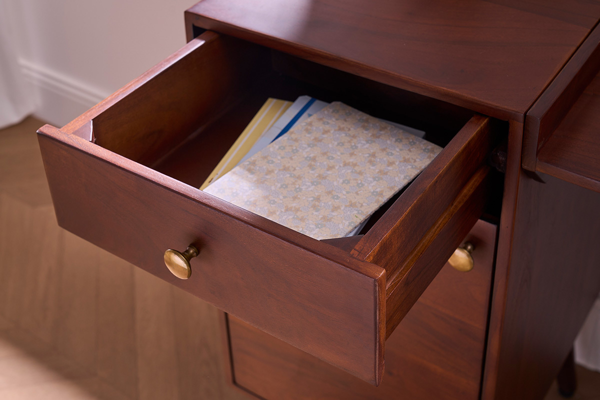 Bureau avec rangements vintage bois massif et mtal dor L130 cm ROBY