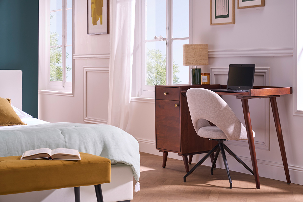 Bureau avec rangements vintage bois massif et mtal dor L130 cm ROBY