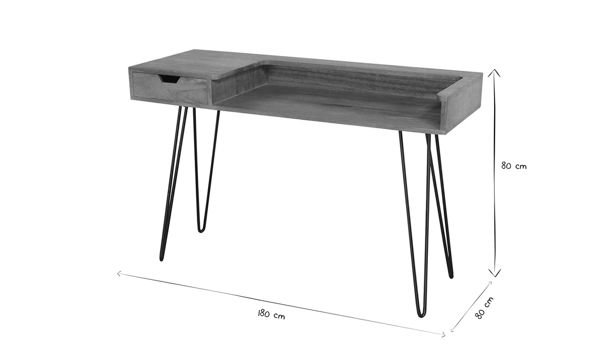 Bureau avec tiroir bois manguier massif et métal noir L116 cm VIBES