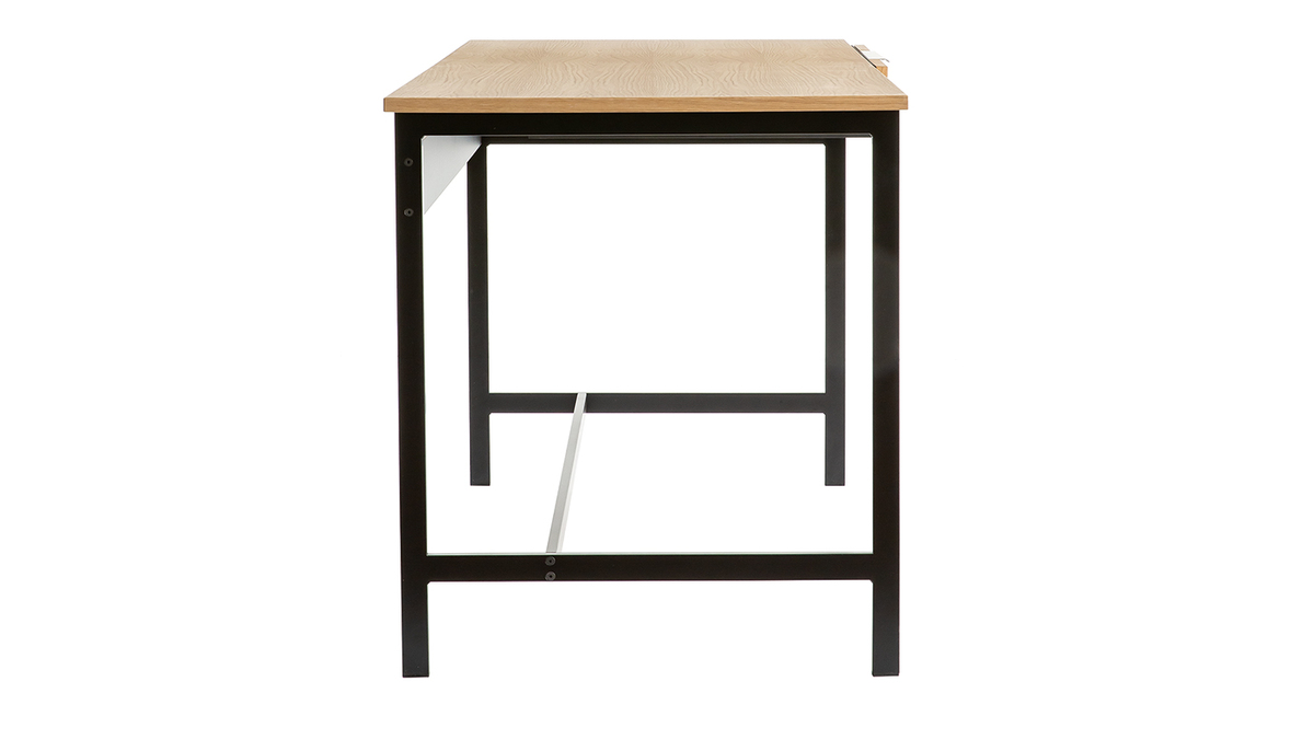 Bureau avec tiroir design bois clair chêne et métal noir L150 cm SILKA