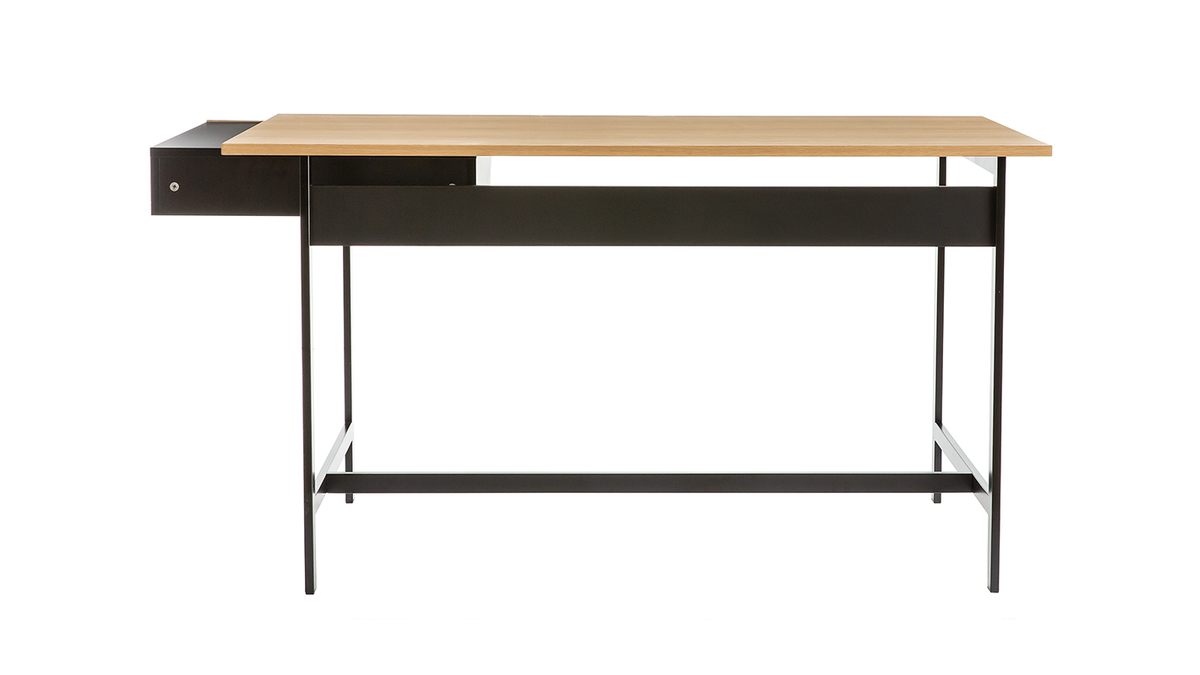Bureau avec tiroir design bois clair chêne et métal noir L150 cm SILKA