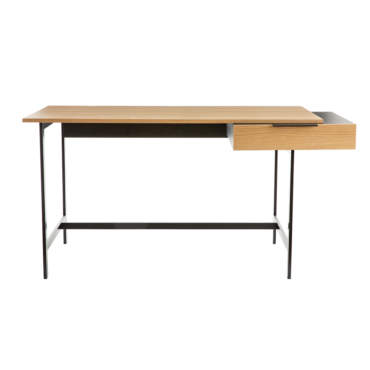 Bureau avec tiroir design bois clair chêne et métal noir L150 cm SILKA vue1
