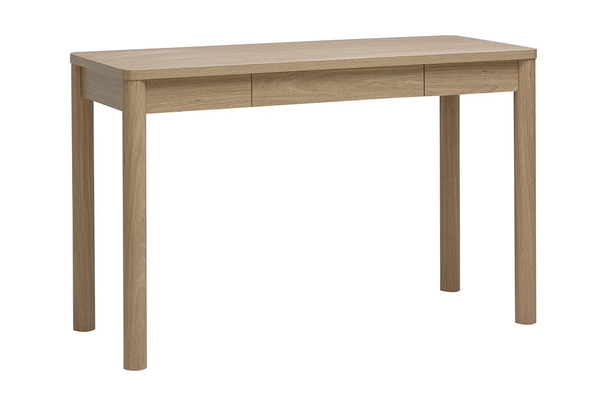Bureau IZZIE avec tiroir, finition bois clair ch�ne, vue de 3/4.