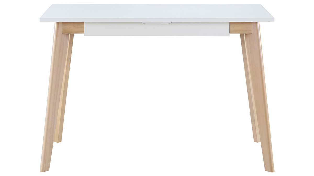 Bureau avec tiroir scandinave blanc et bois clair L110 cm LEENA