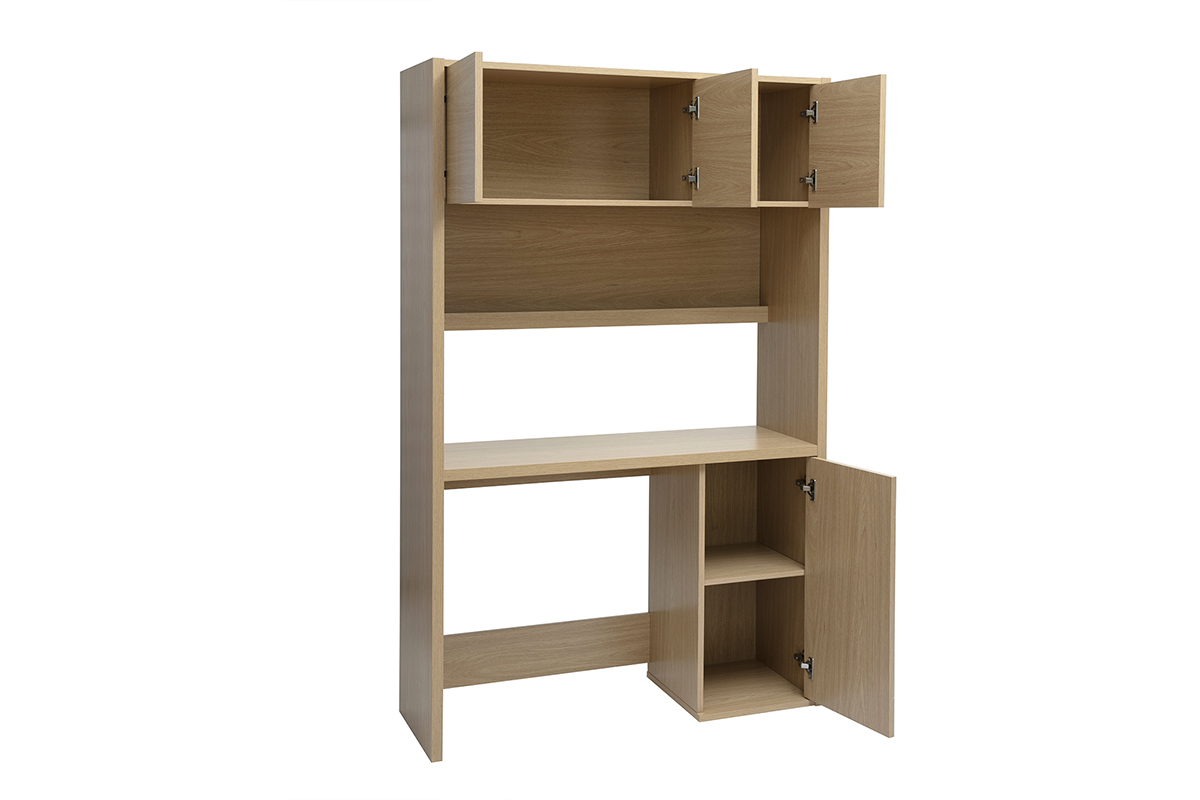 Bureau biblioth�que bois ch�ne clair avec rangements, dimensions L115xP39.5xH180.3 cm, mod�le WISSEM
