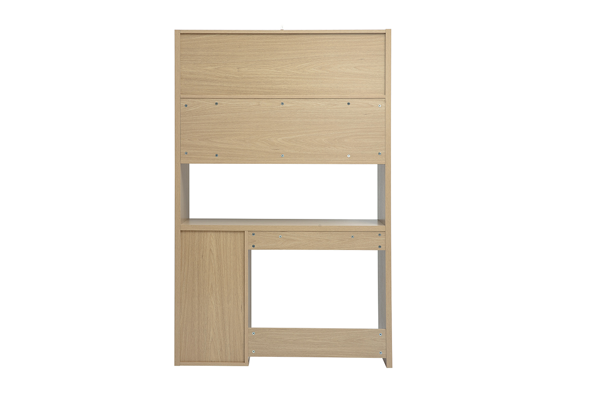 Bureau biblioth�que en bois clair ch�ne avec rangements, dimensions L115 cm, design �pur�.