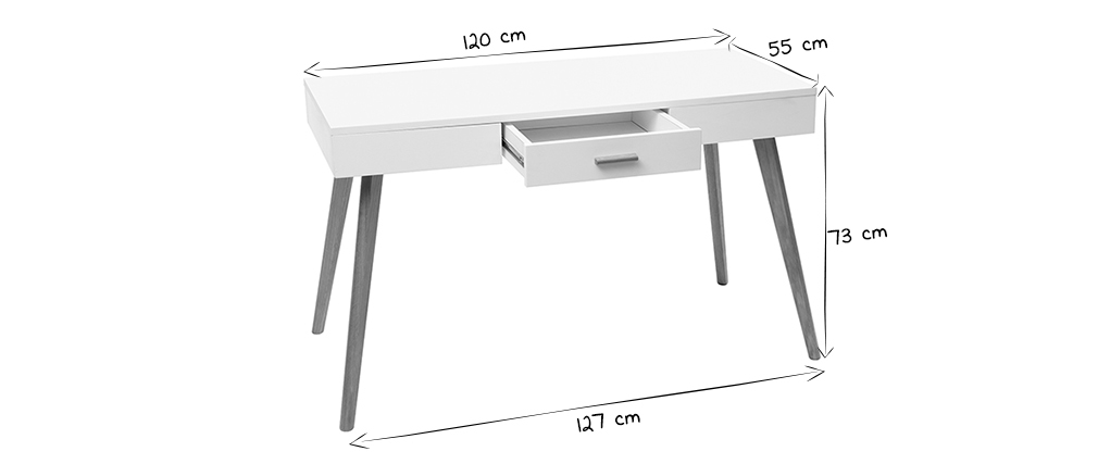 Bureau chêne et blanc avec tiroir L120 cm GILDA