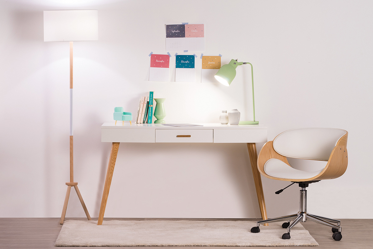 Bureau ch�ne et blanc avec tiroir L120 cm GILDA