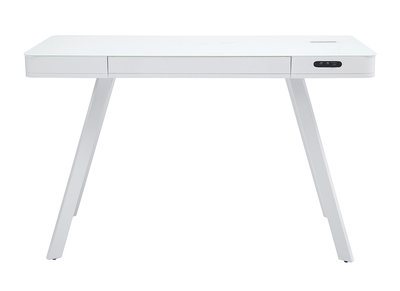Bureau connecté multimédia avec tiroir en verre et métal blanc L120 cm CLEVER